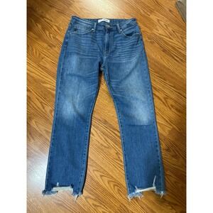 KanCan High Rise Straight Leg Jeans Medium Wash Frayed Raw Hem KC2525M Size 9/28